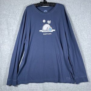 Life Is Good Man Cave Graphic Navy‎ Long Sleeve Crusher Tee Men’s Size XXL